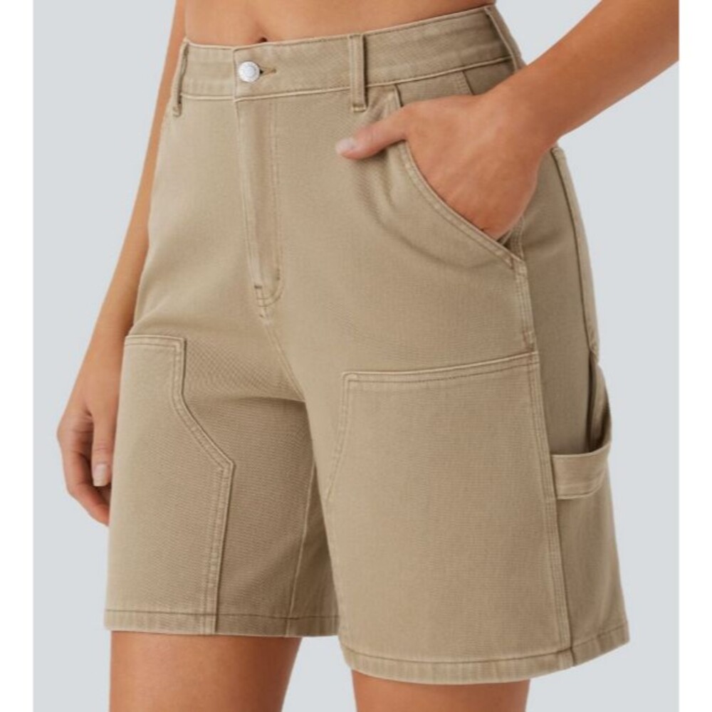 Halara Flex Washed Denim 4 Pocket Casual Bermuda Shorts Tan Size XS